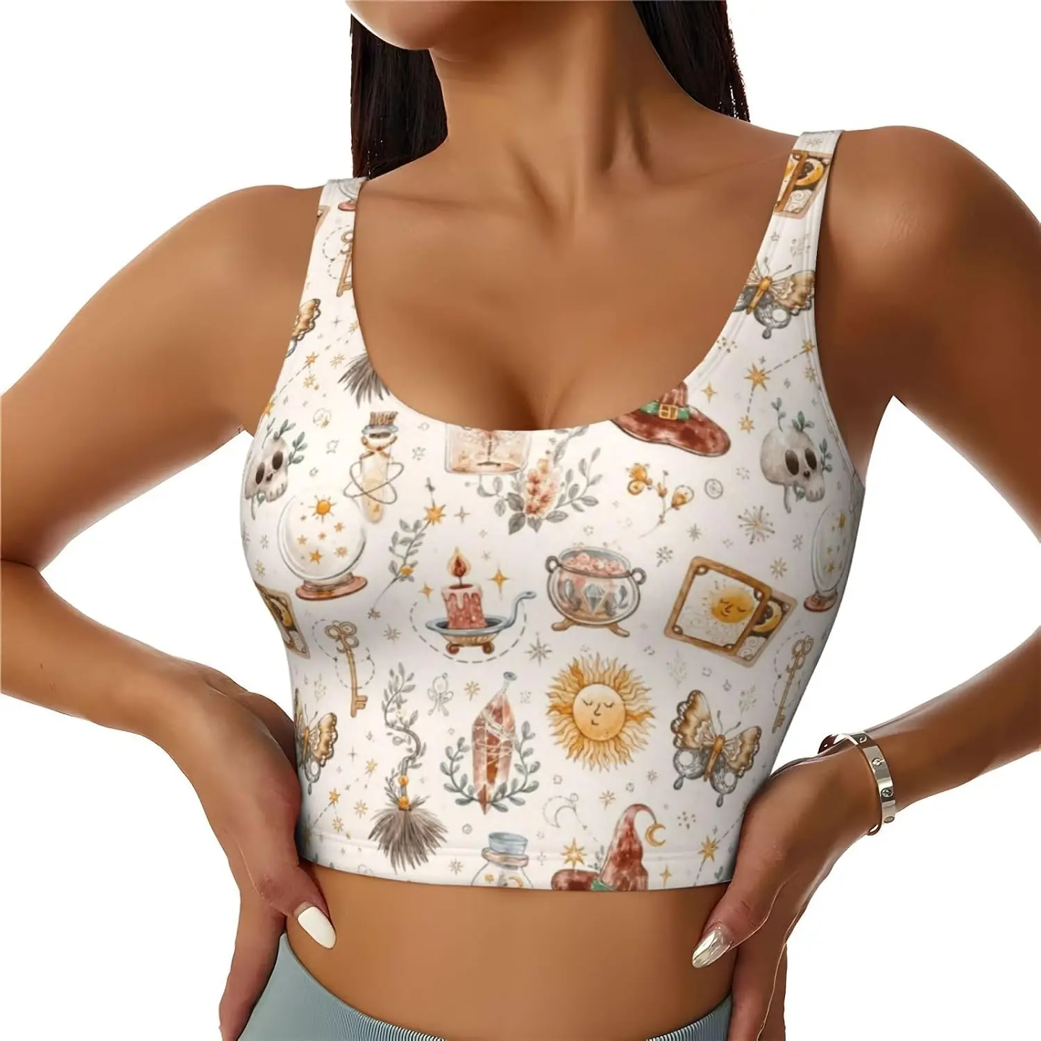 Witchy Magic Women'S Sports Bra, Racerback Workout Bra With Removable Pads, Soft Stretch Yoga Bra