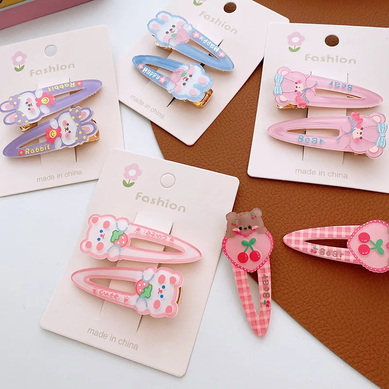 2023 New Acrylic Cartoon Barrettes Cute Rabbit Hollow Out Children's Hairpin Little Bear Bang Deco Hair Accessory Clips Headwear