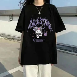 Sanrio Kuromi gotyckie koszulki luźne w stylu Vintage Tide z krótkim rękawem krótki Top Y2k damskie dziewczęce ubrania dla par letnie topy