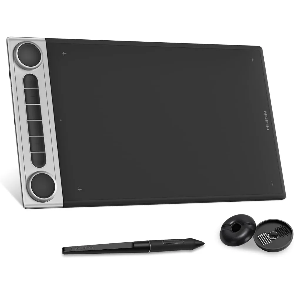 Bluetooth 5.0 Drawing Tablet with Dual Dials and Battery-Free Stylus for Digital Art and Design