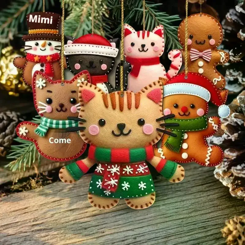 8/16 قطعة لطيف الكرتون 2D شقة الزنجبيل شجرة القط القبعات العالية الديكور شجرة عيد الميلاد معلقة المعلقات الزخرفية الحلي
