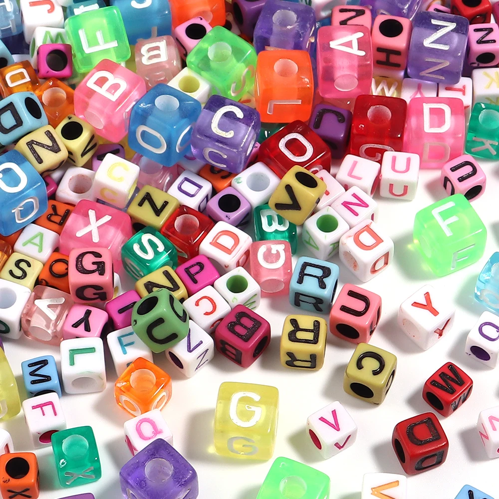 

100 шт./лот 6 7 10 мм акриловые бусины с буквами смешанные квадратные свободные бусины с большим отверстием для изготовления ювелирных изделий DIY браслеты ожерелье аксессуары