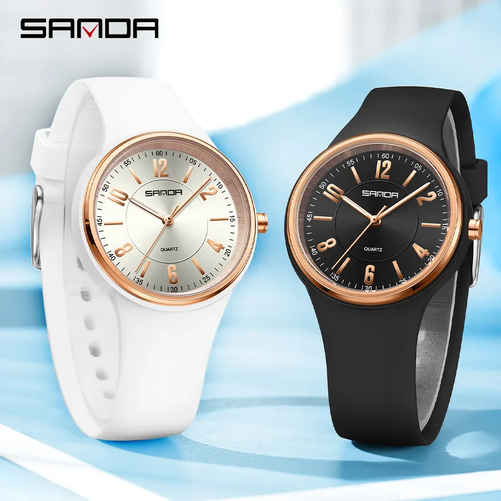 SANDA Orologio al quarzo moda da uomo e da donna Semplice quadrante grande 3ATM Impermeabile leggero Display luminoso Orologio da studente 6295