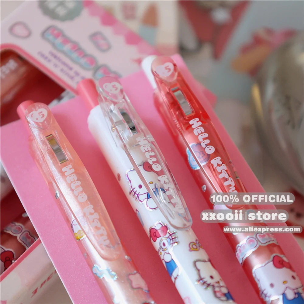 Genuine 3Pcs Kawaii Sanrio 0.5mm Gel Pens Cute Hello Kitty Cinnamoroll Kuromi Black Pen School Student Stationery Supplies Gifts image 3