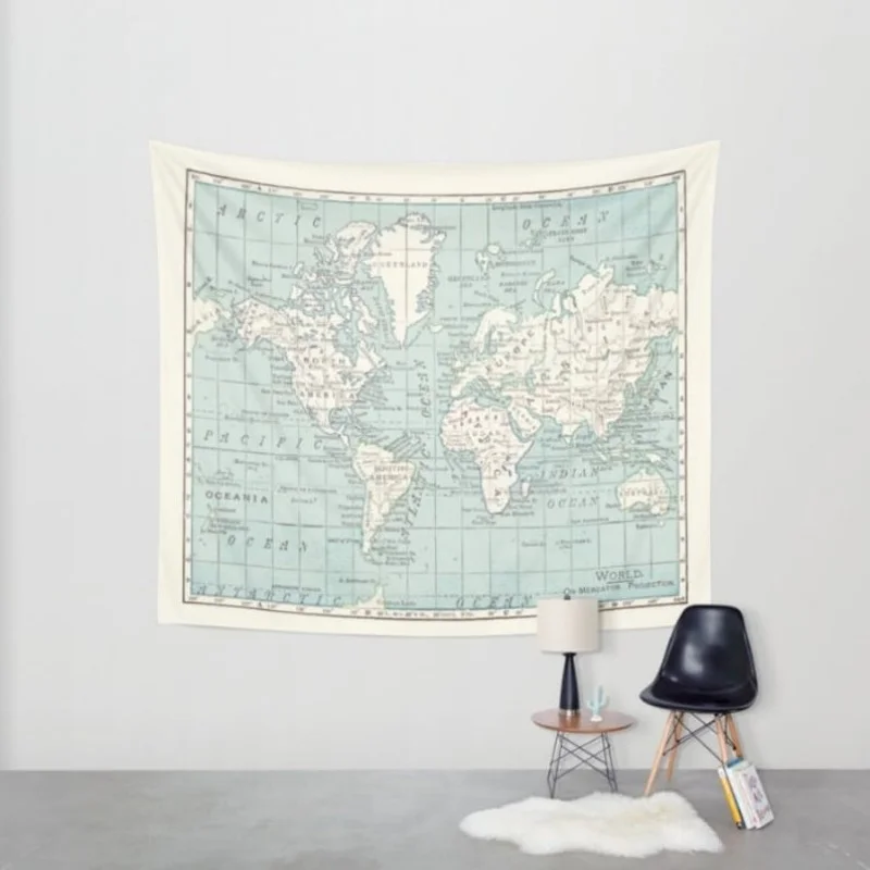 VIKAMA retro world map wall art decor  Lounge Wall Art Outdoor Tapestry room decoration Resistant to dirt Floor Decor Skull