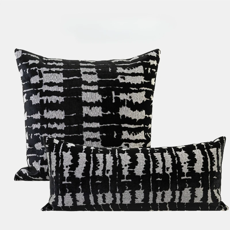 Modern minimalist black coffee color embossed cut pile cushion cover for hotel villa model room sofa long waist pillow cover