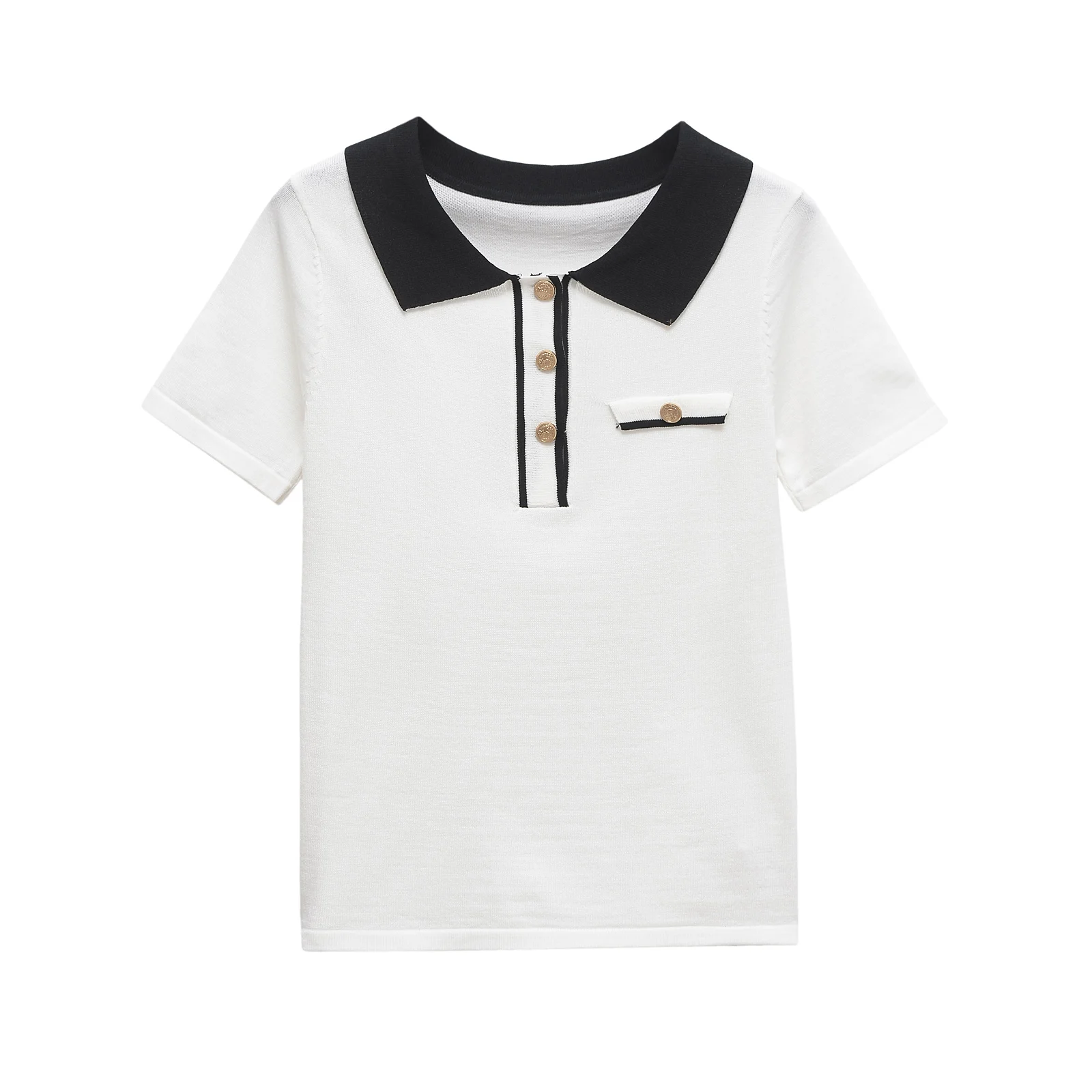 

2025 summer new products women's clothing summer fashion short-sleeved lapel simple splicing simple POLO shirt