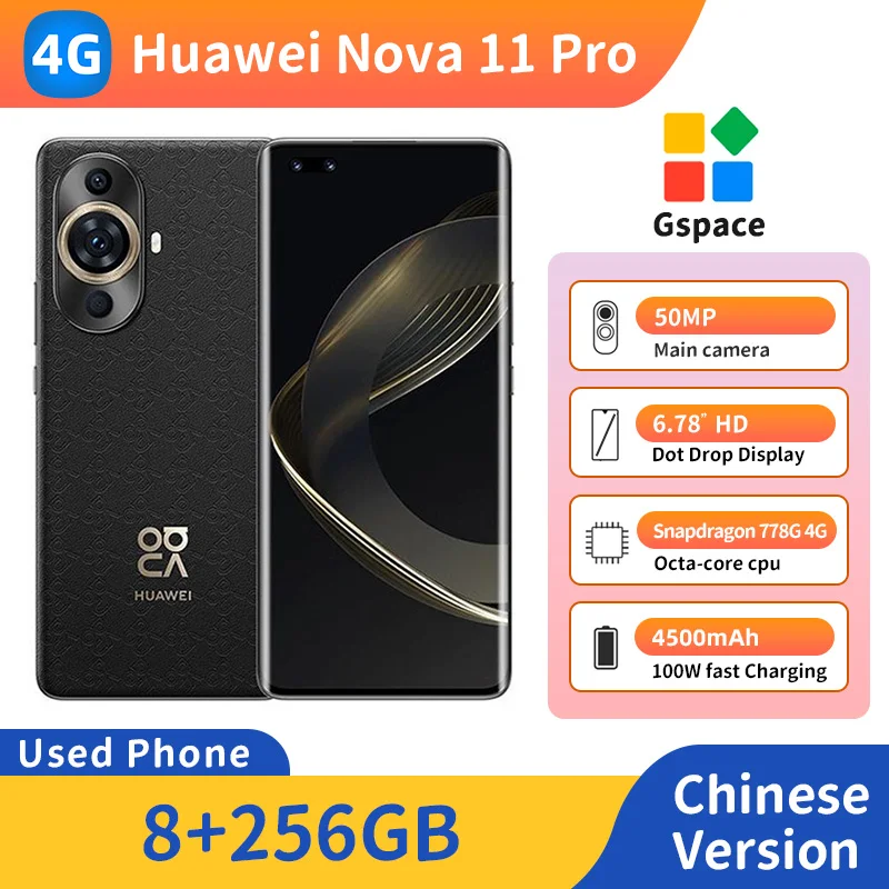 Смартфон Huawei Nova 11 Pro 4G, 6,78 дюйма, экран процессора, Snapdragon 778G HarmonyOS, 100 Вт, суперзарядка, оригинальный б/у телефон
