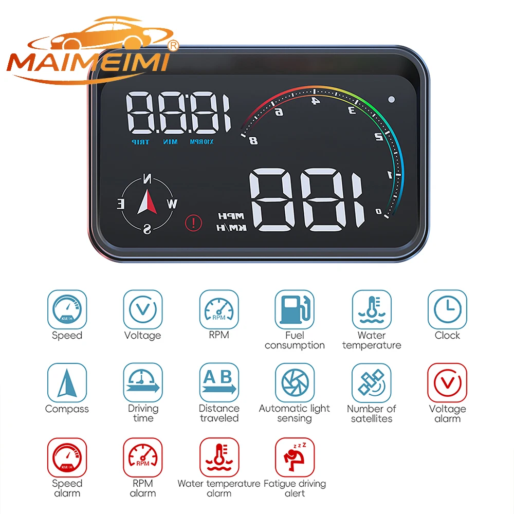 2026 Newest Windshield HUD M24 Auto Speed Display RPM Fuel Consumption Alarm OBD2+ GPS Projection Meter Head Up Displays