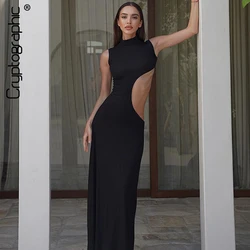 Kryptograficzna seksowna sukienka Maxi z wycięciem dla kobiet elegancka impreza klubowa Bodycon sukienki bez rękawów westido lato Chic