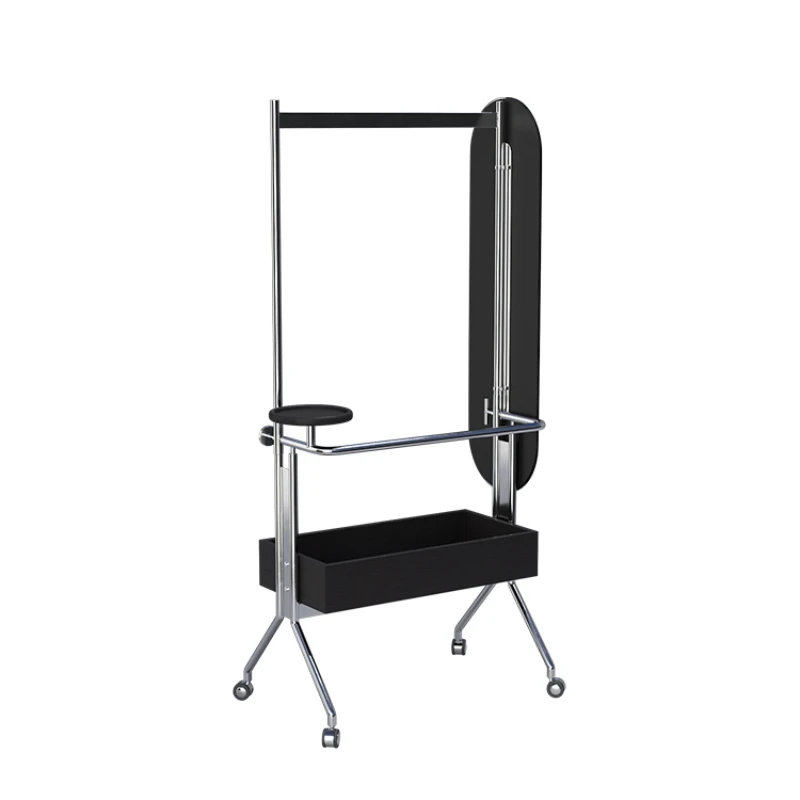 Movable coat hanger, stainless steel shelf, small apartment, multi-functional full-length mirror, integrated floor