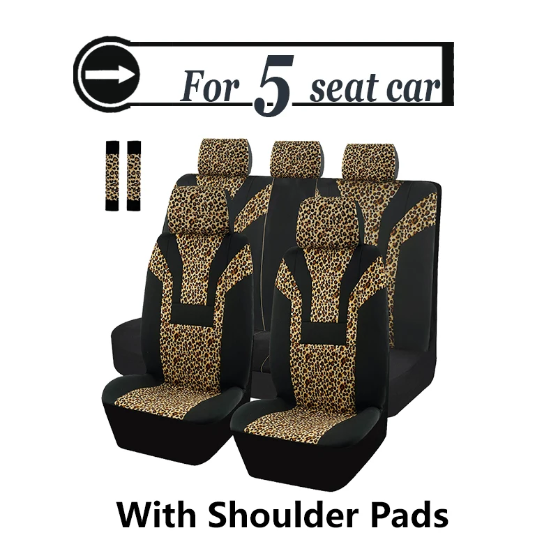 Leopard Print Car Seat Cover Car Accessories Interior Woman Airbag Compatible Universal Fits for Most Cars SUV Truck 5mm Sponge