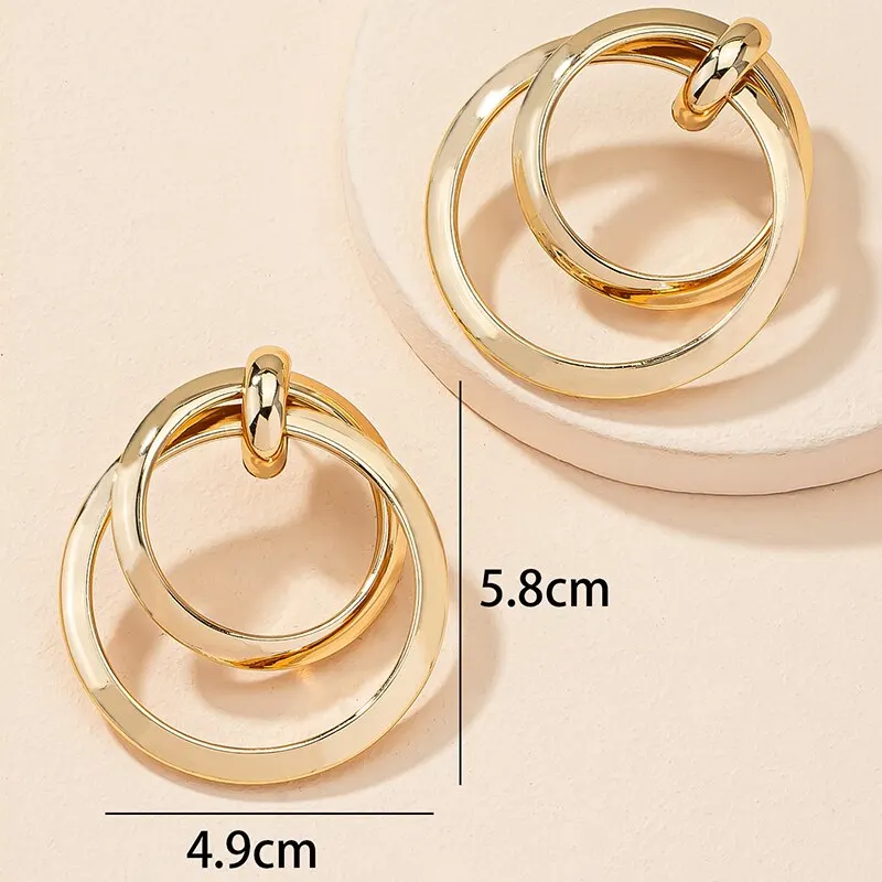 Gold Color Twisted Big Hoop Earrings For Women Night Club Party Girls Drop Earrings Geometric Statement Earrings