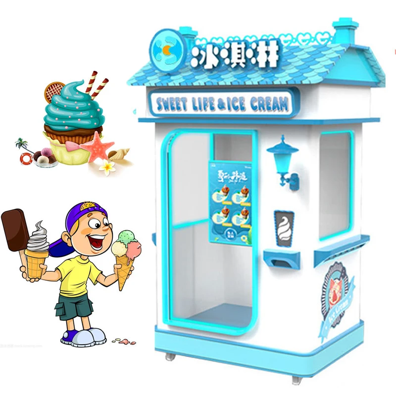 Riteng Soft Ice Cream Outdoor Vending Machine Multi Flavor Fully Automatic Support Qr Code Pay Robot Ice Cream Vending Machine