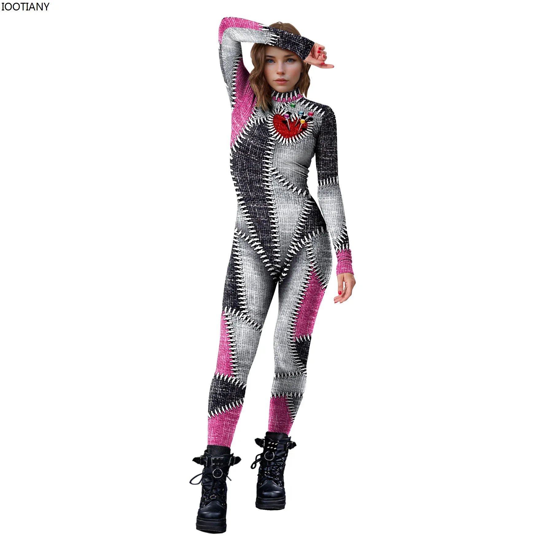CosplayHalloween Women Sexy Patchwork Clown Cosplay Jumpsuit Adult Voodoo Doll Fancy Bodysuit Party Rave Outfit Aerial Yoga Zent