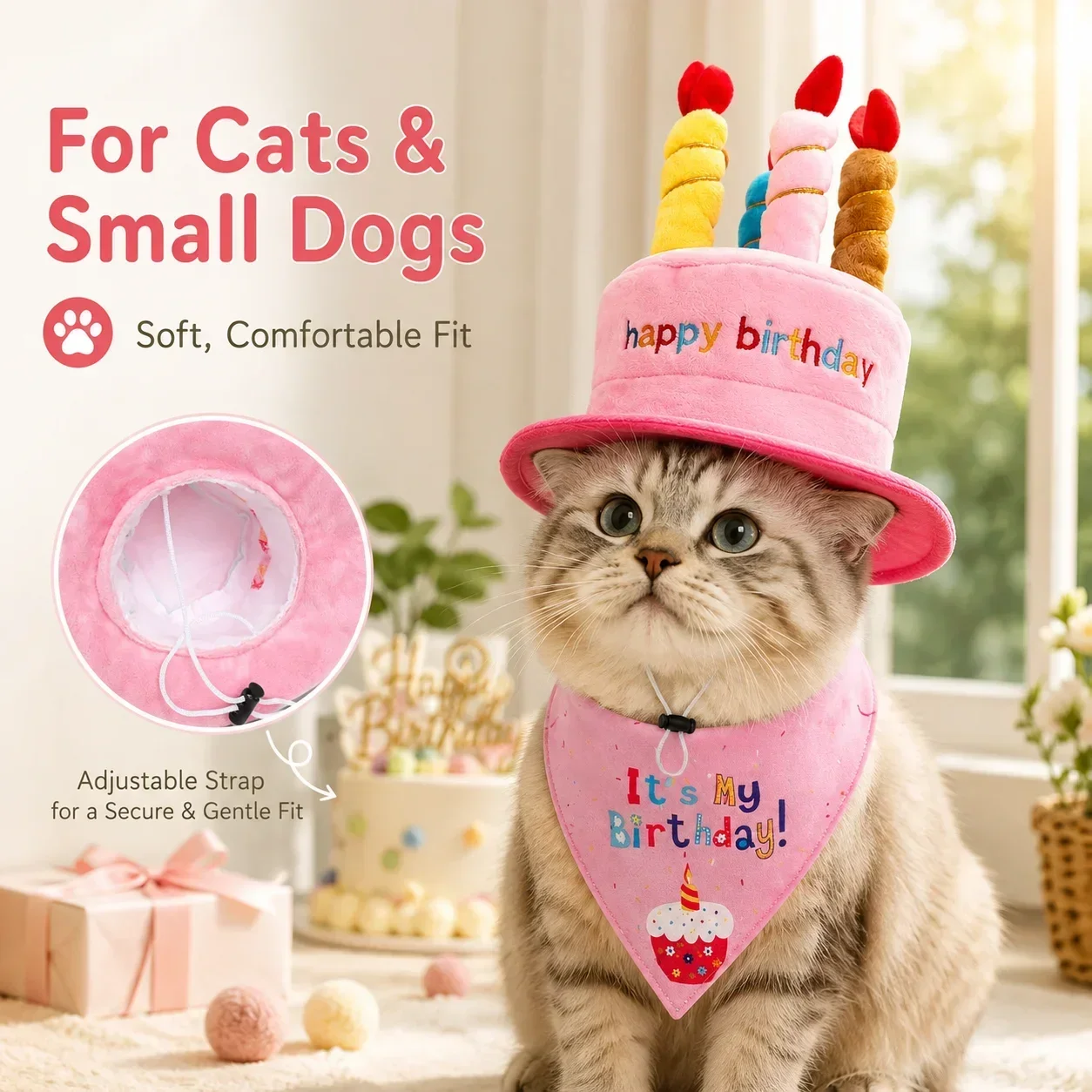 Cute Animal Birthday Hat for Pets, Adjustable Plush Party Crown, Dog Cat Celebration Photo Prop