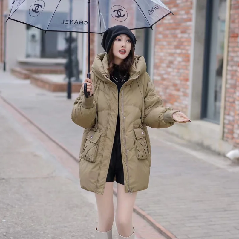2023 New Women Down Cotton Coat Winter Jacket Female Mid Length Version Loose Parkas Thick Warm Outwear Fashion Hooded Outcoat