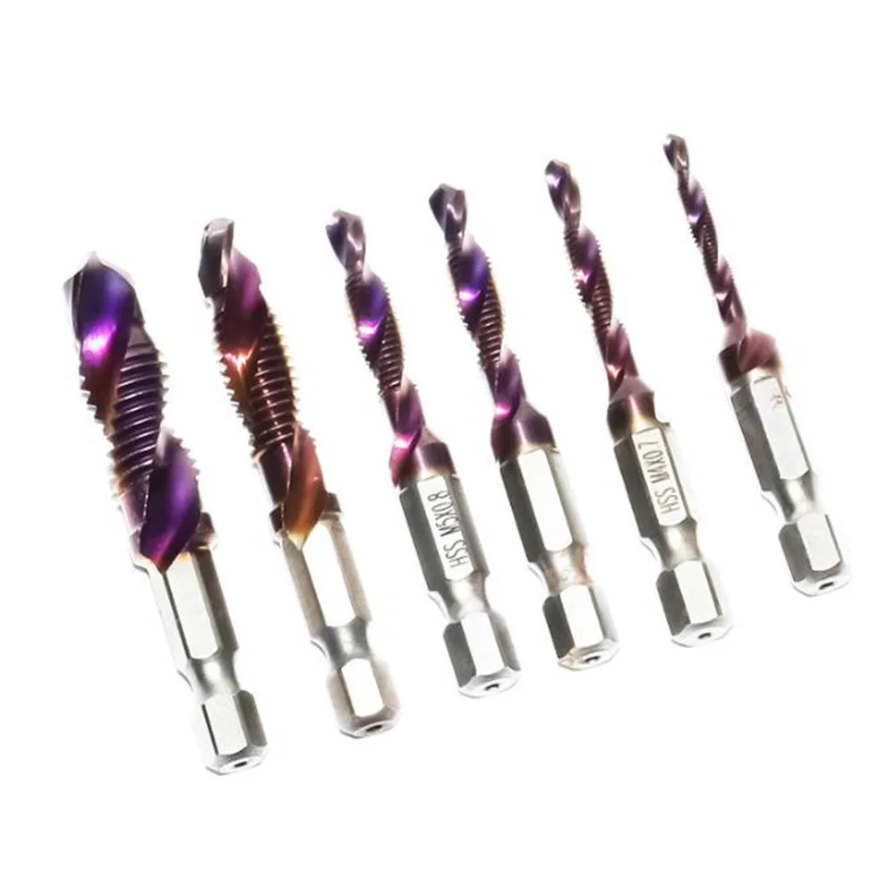 1pc Tap Drill Bit Hex Shank Titanium Plated HSS Screw Thread Metric Tap Drill Bits Compound Bit M3 M5 M6 M8 M10 Hand Tools