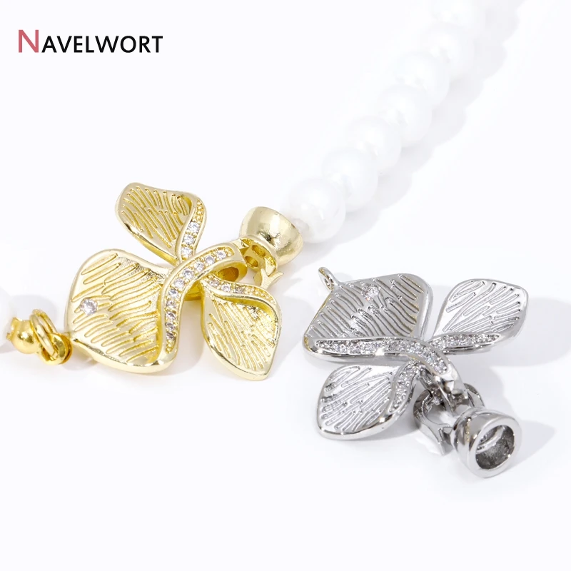 

18K Gold Plated Leaf Pearl Clasps Connector Fittings,Inlaid Zircon Closure Fasteners,Locks For Jewelry,Jewelry Making Supplies