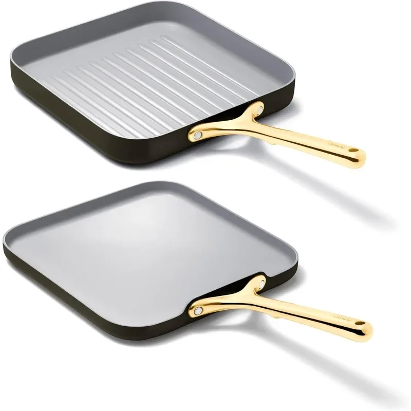 Caraway Griddle Pan & Grill Pan Duo - Non-Stick Ceramic Coated - Non Toxic, PTFE & PFOA Free - Oven Safe & Compatible