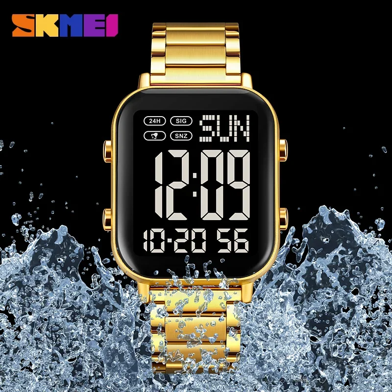 SKMEI 2259 ساعة رقمية فاخرة للرجال مقاوم للماء الرياضة الإلكترونية ساعة يد رجالي EL عرض الفولاذ المقاوم للصدأ Reloj Hombre 1859