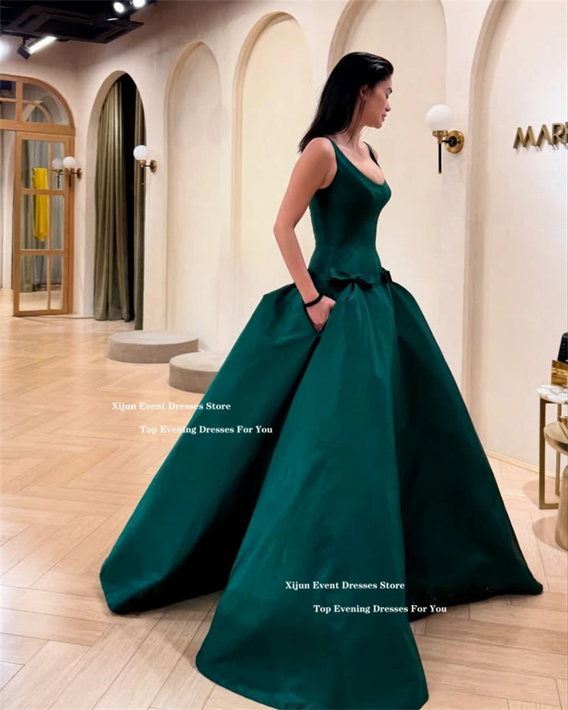 Xijun Green Luxury Satin Evening Dresses Sleeveless Bow Formal Long Prom Dresses Pleats Graduation Party Gowns 2025 Customized image 4
