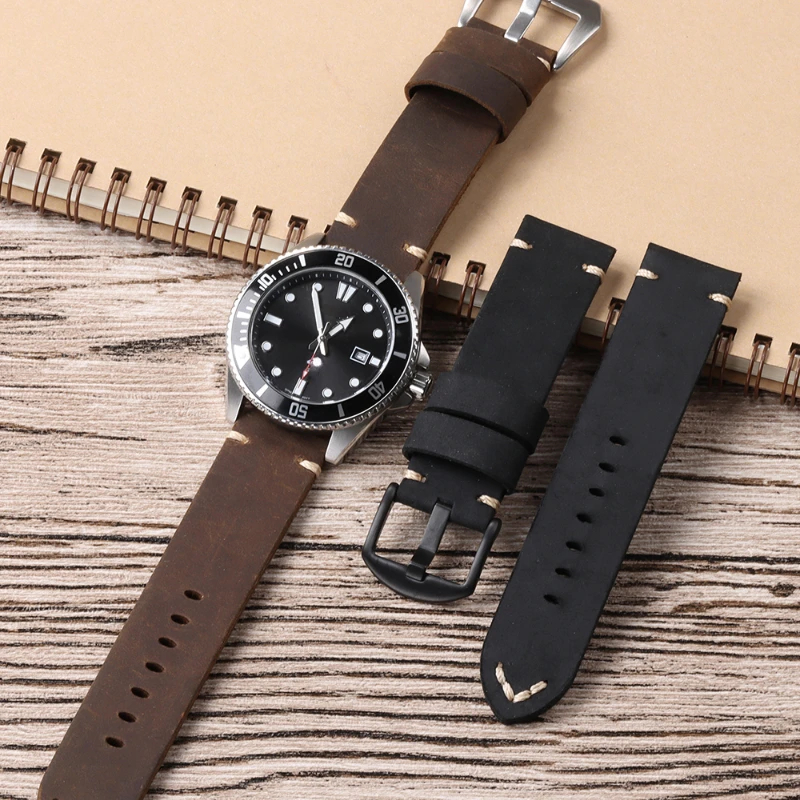 Vintage Leather Watch Band Handmade Stitching Cowhide Watch Strap for Panerai PAM111 Soft Men\'s Bracelet  Watches Accessories