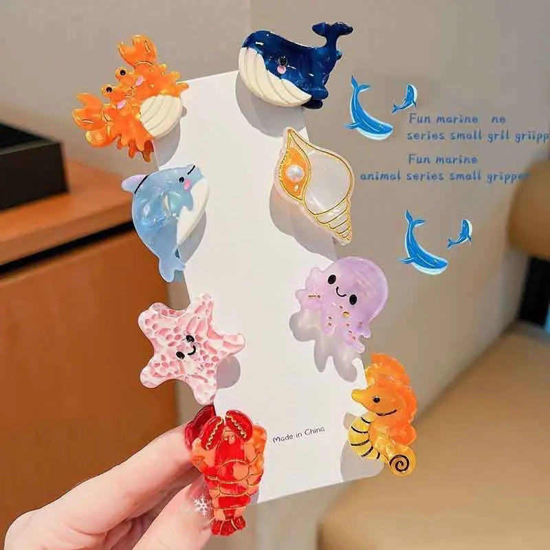 8/6/4Pcs Acetate Ocean Animal Hair Clips Summer Beach Non-Slip Hair Claws Crab Starfish Whale Hair Accessories for Women Girl