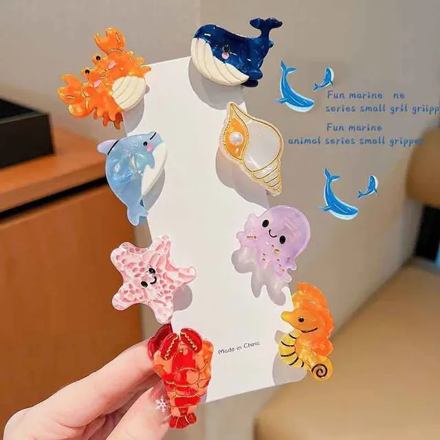 8/6/4Pcs Acetate Ocean Animal Hair Clips Summer Beach Non-Slip Hair Claws Crab Starfish Whale Hair Accessories for Women Girl