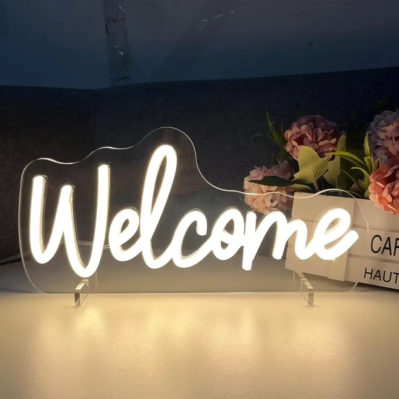 Welcome Led Neon Sign Business Open Table Home Door Dimmable Neon Signs,Bar Pub Store Come In Neon Wedding Birthday Party Sign