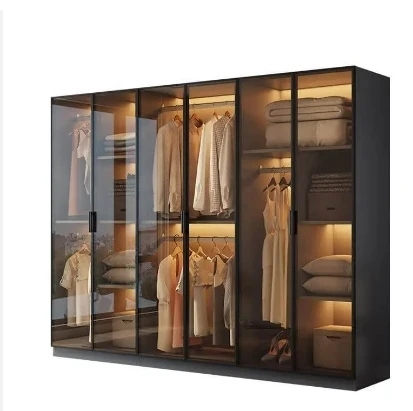 # China Fabricação Guarda-roupa de vidro moderno Guarda-roupa de quarto de madeira para móveis domésticos Armário para roupas Armário funcional