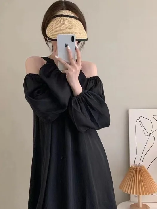 

Весенне-летняя юбка А-силуэта с высокой талией и пышными рукавами, с открытыми плечами, для женщин среднего возраста