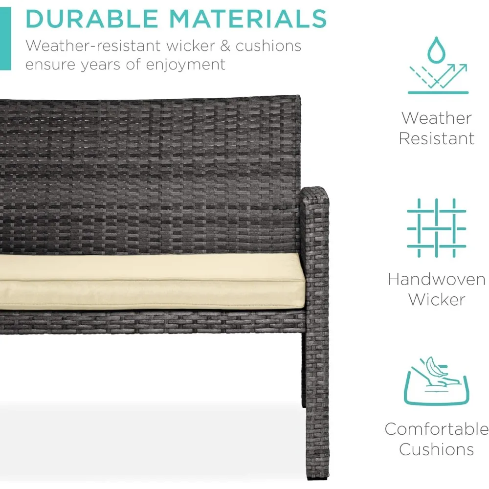 طقم أثاث للمحادثة في الفناء الخارجي مكون من 4 قطع للفناء الخلفي مع طاولة قهوة ووسائد للمقعد - رمادي/كريمي