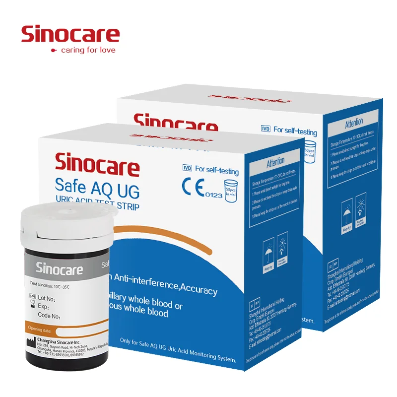 50/100pcs Sinocare Blood Glucose or Uric Acid Test Strip only for Safe AQ UG Meter Test Strips with Lancets