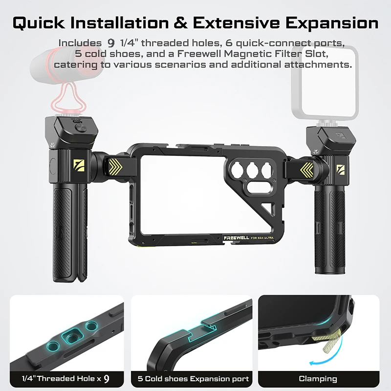 Freewell wielofunkcyjny zestaw podstawowy Samsung Galaxy Ultra Genius Cage Rig do stabilizatora nagrywania wideo filmów Samsung S24 Ultra