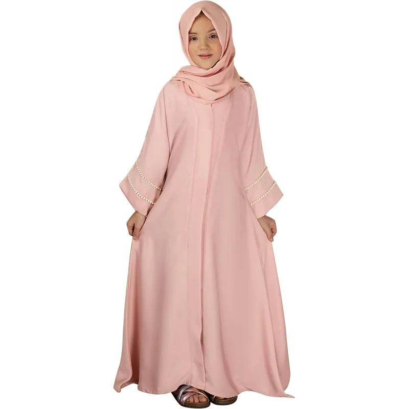 

Muslim Dress for Girls Islamic Prayer Abaya Long Sleeve Cardigan Kaftan Robe Dresses with Hijab Ramadan Dubai Outfits