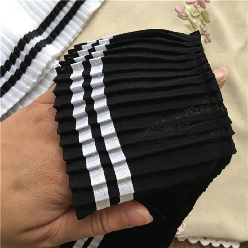 Wide 8.5CM College Style White Black Elastic Pleated Chiffon Sewing tulle Lace Ribbon Edge Trim For Dress Cloth DIY Supplies