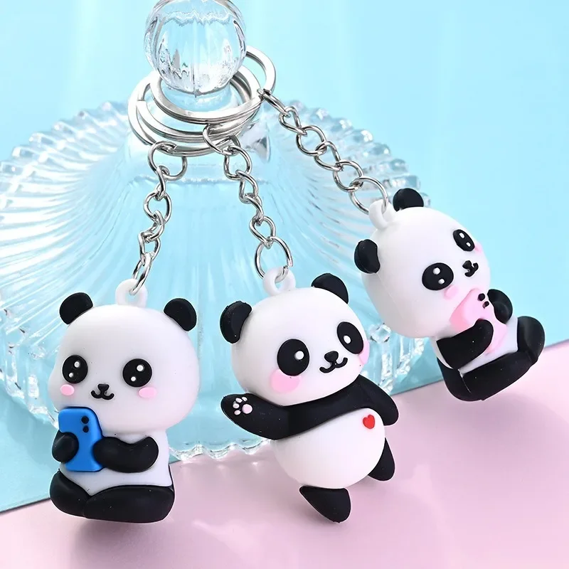 1cps Cute Panda Pendant Key Ring Silicone Animal Panda Pendant Novelties Cartoon Keyring for Shchoolbag Pendant