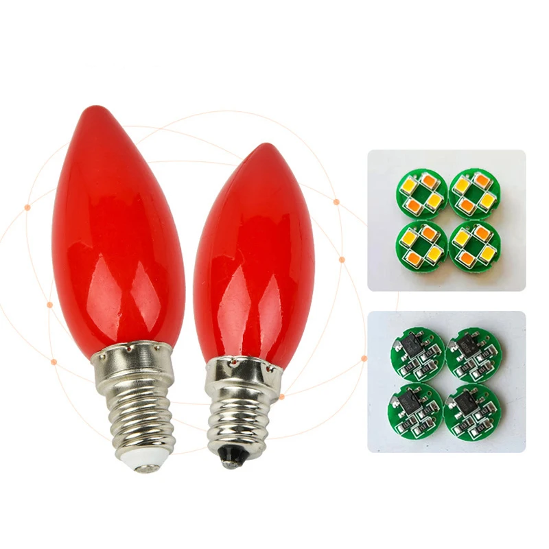 Lampu LED bohlam lilin E12/E14 merah, lampu hias kuil Buddha manik, lampu bohlam lilin LED untuk dekorasi rumah baru