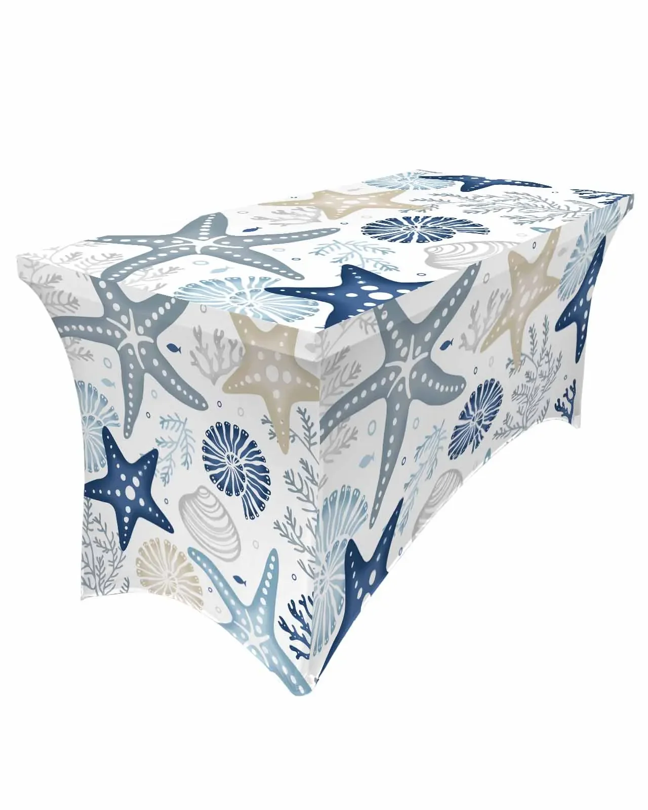 Marine Organisms Corals Starfish Shells Rectangular Elastic Table Skirt Wedding Table Cover Kitchen Dining Table Tablecloth