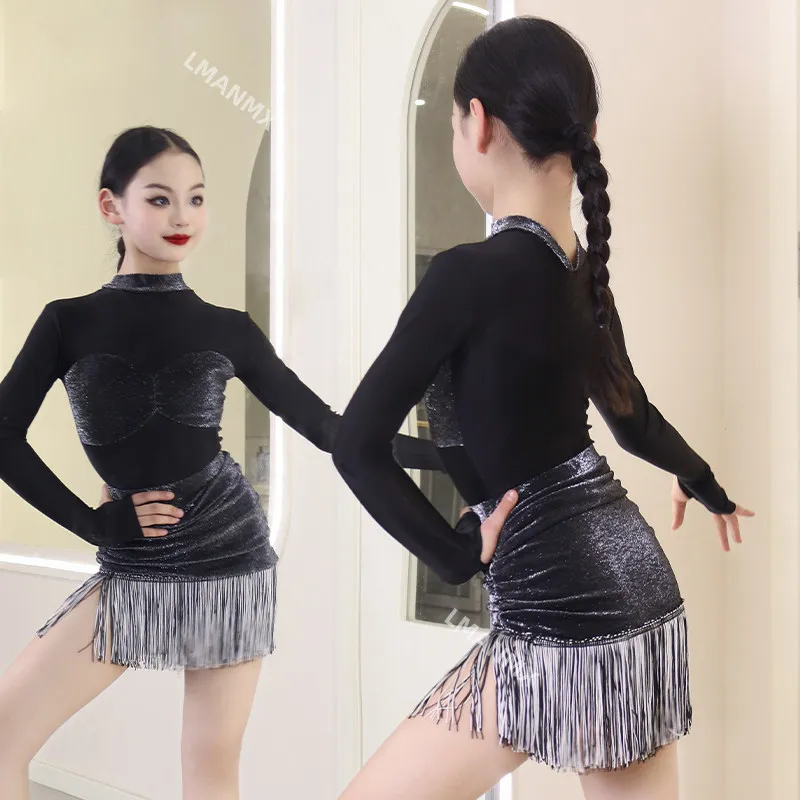2025 New Autumn/Winter Latin Dance Dress, Girls' Practice Dress, Children's Performance Dress