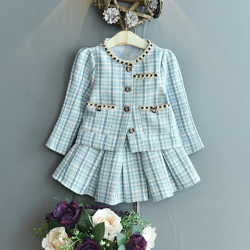 

Girls' two-piece dress Children's Long Sleeve Plaid Shirt for Autumn+Half Skirt Children's Outfit