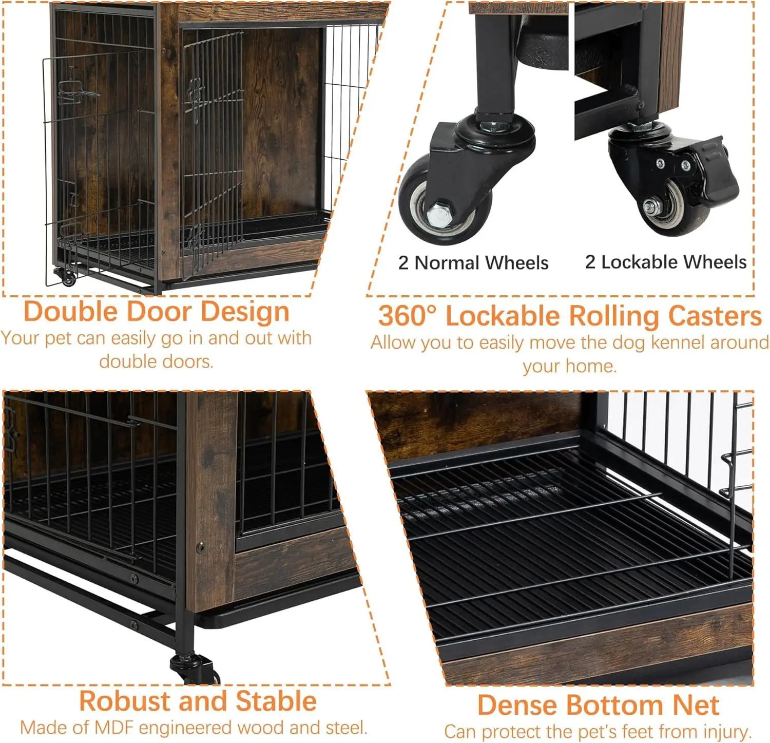 Rustic Dog Crate with Wheels 5
