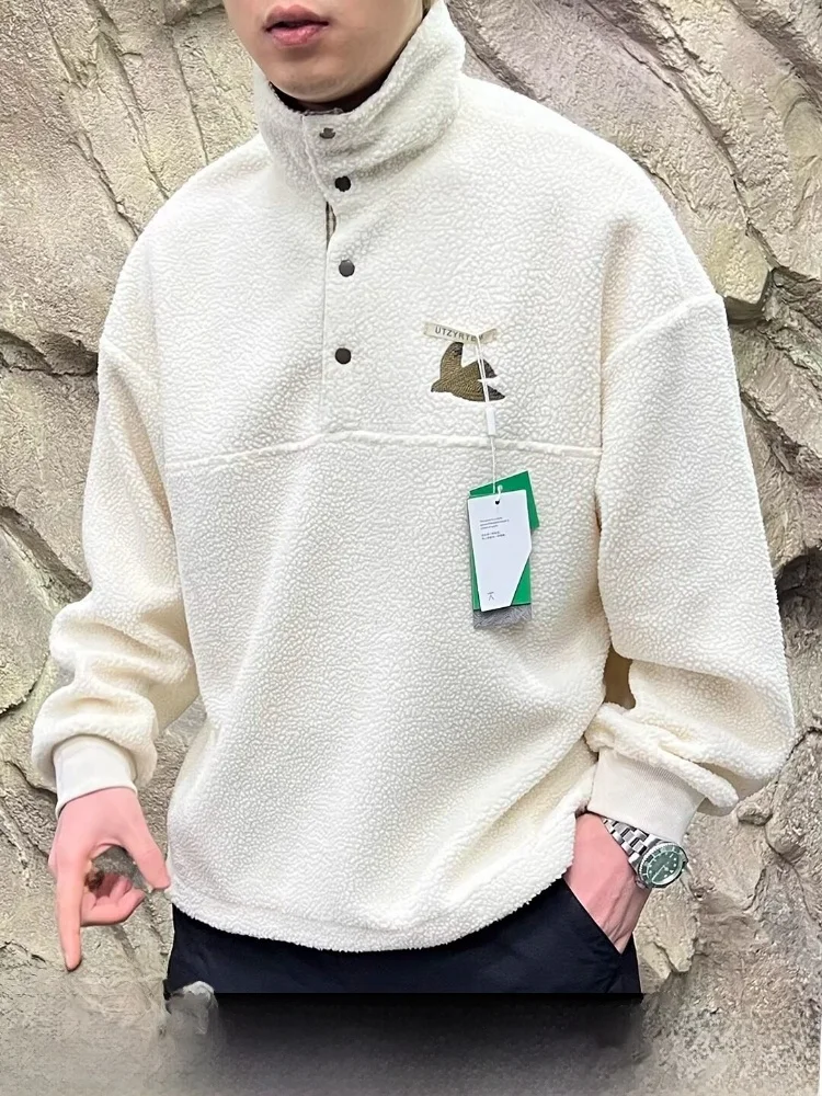 

Outdoor Mountain Series Hooded Fleece Jacket Couple's Embroidered Stand Collar Sweatshirt Warm Polyester Long Sleeve