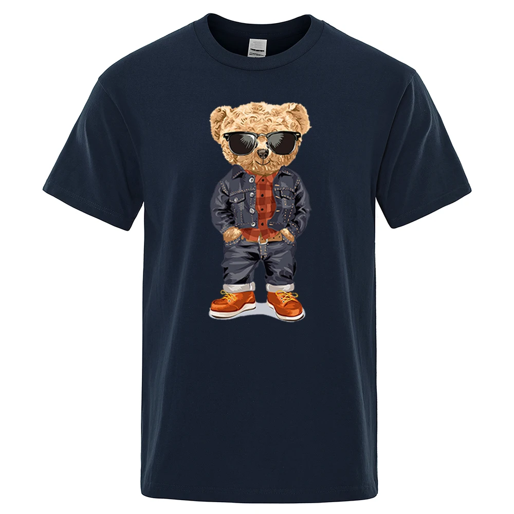 Cowboy Ted Bear With Hands In Pockets Men T Shirts Loose Summer Streetwear Casual Tee Clothes T-Shirts Cotton Breathable Tops