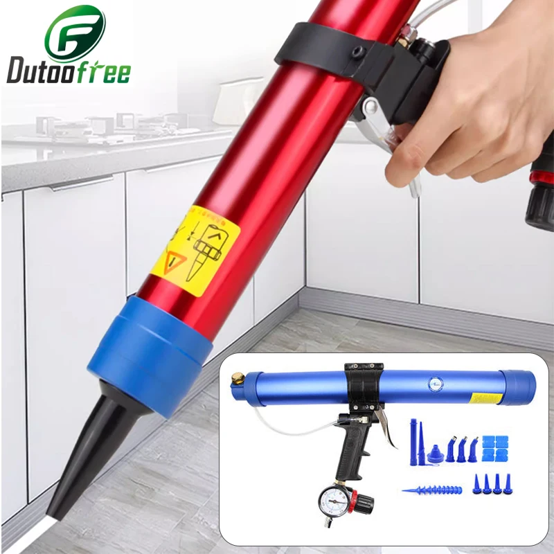 600ml Air Gun Valve Silicone Sausages Caulk Nozzle Glass Rubber Grout Construction Tool Sausage type Pneumatic Sealant Gun