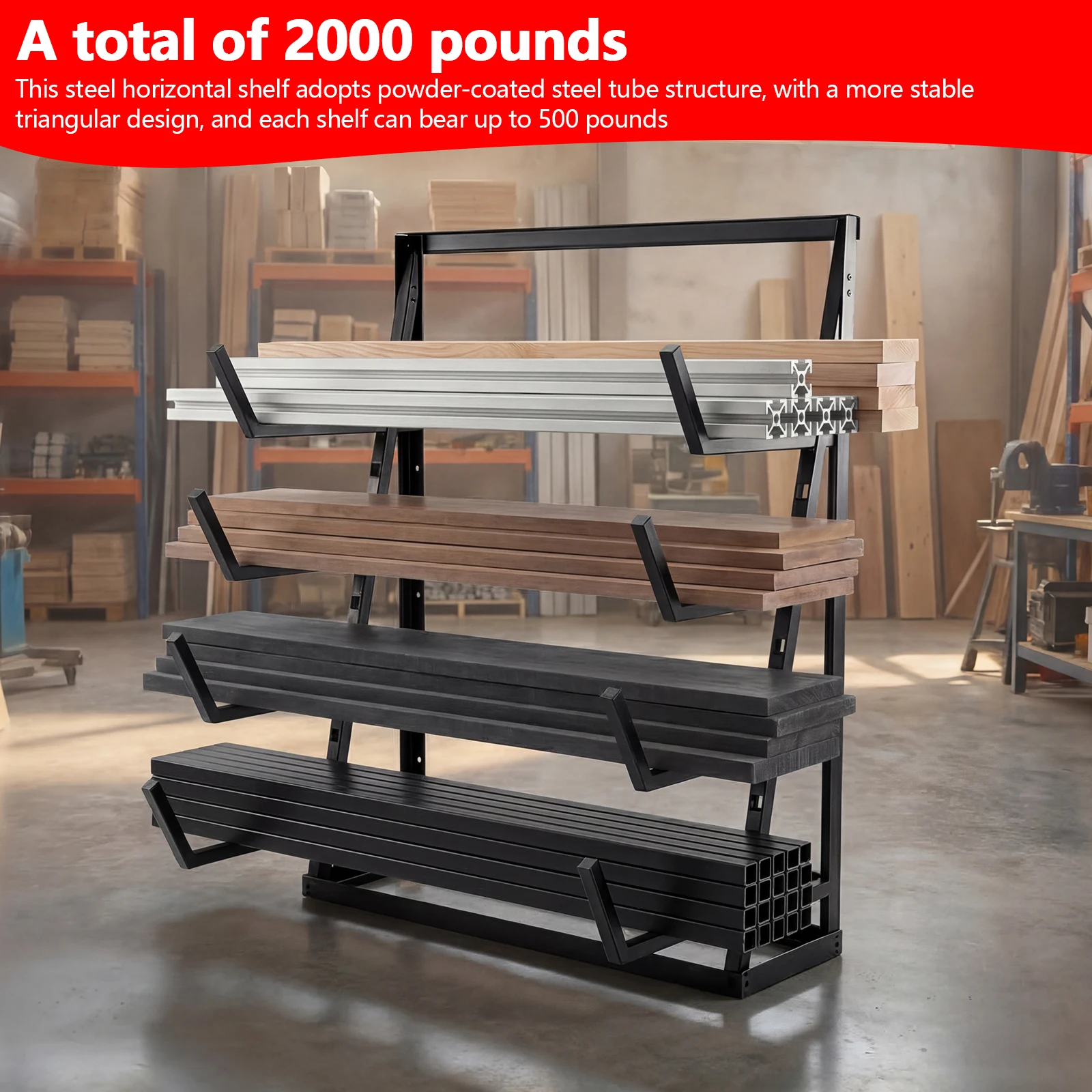 4 Tier Cantilever Rack 2000lbs Load Capacity Utility Racks with Adjustable Arms for Supermarket Garage Basement Pantry Workshop