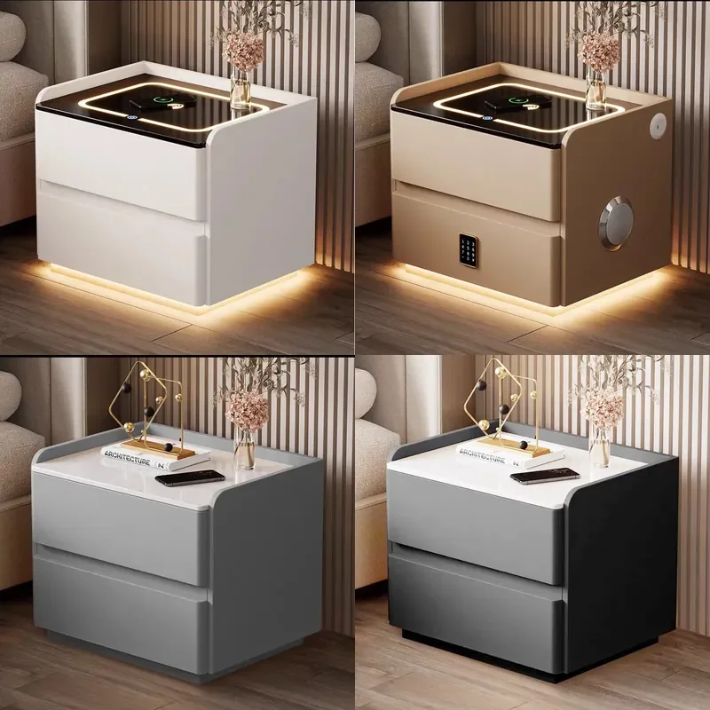 Modern Smart Nightstand with Wireless Charger Small Luxury Bedroom Side Table Storage Locker Minimalist Furniture