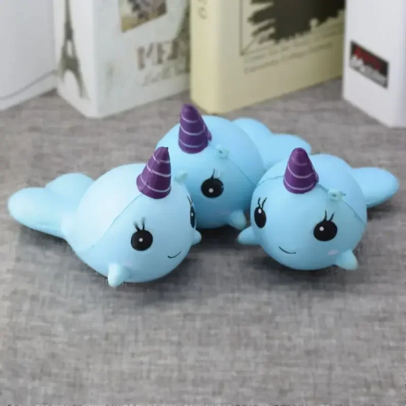 Squishy Narwhal Uni Whale Blue 11cm Slow Rising Cute Soft Collection Gift Decor Toy