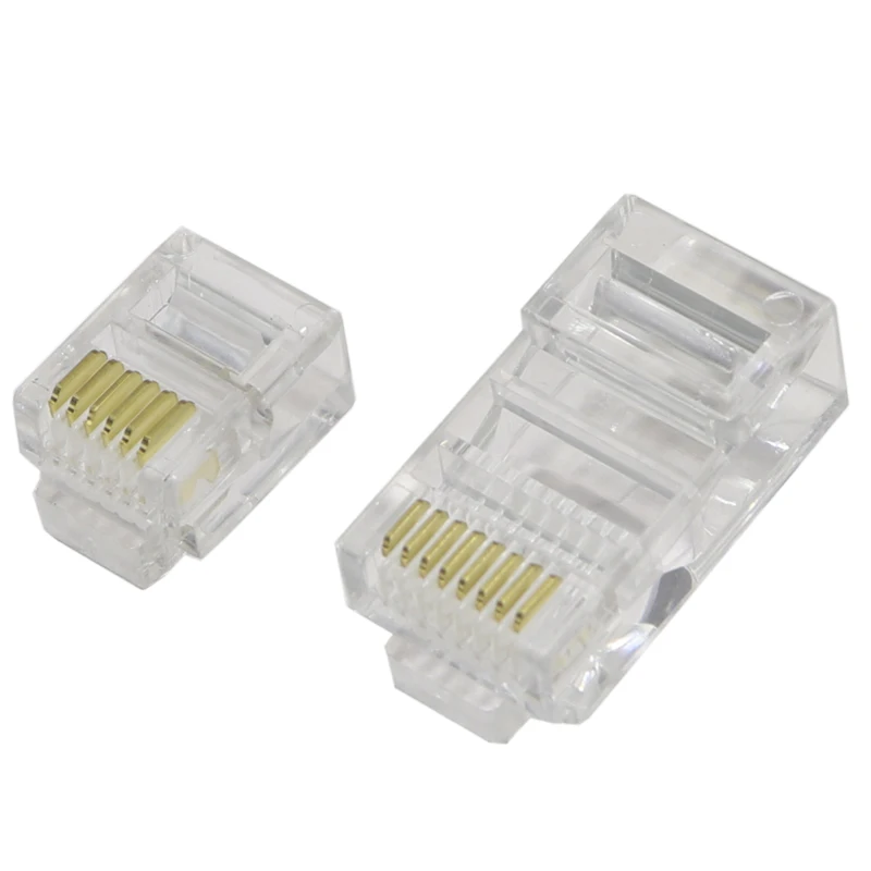 【50-10PCS】4P4C 6P4C 6P6C 8P8C RJ11 Telephone Modular Plug Jack RJ11 Connector Crystal Head Ethernet Cable Plugs Heads